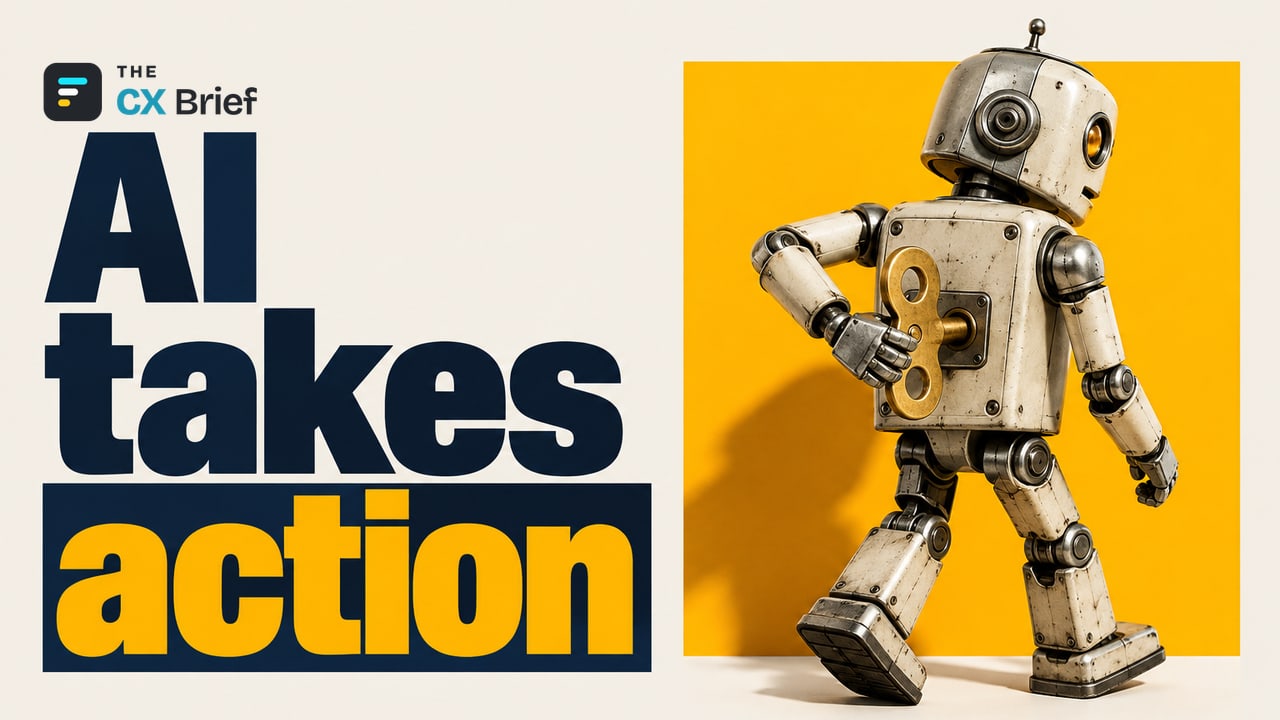 AI takes action — A Paradigm Shift in Digital Strategy: Conviva's 2026 "Agentic Era" Predictions. A small robot turns the wind-up key sticking out of its own body.