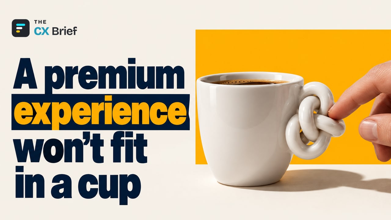 A premium experience won't fit in a cup — A Premium Product Is Not a Premium Experience: Starbucks' "$9" Lesson. The handle of an elegant coffee cup twists into a tight knot that makes it hard for fingers to slip through.