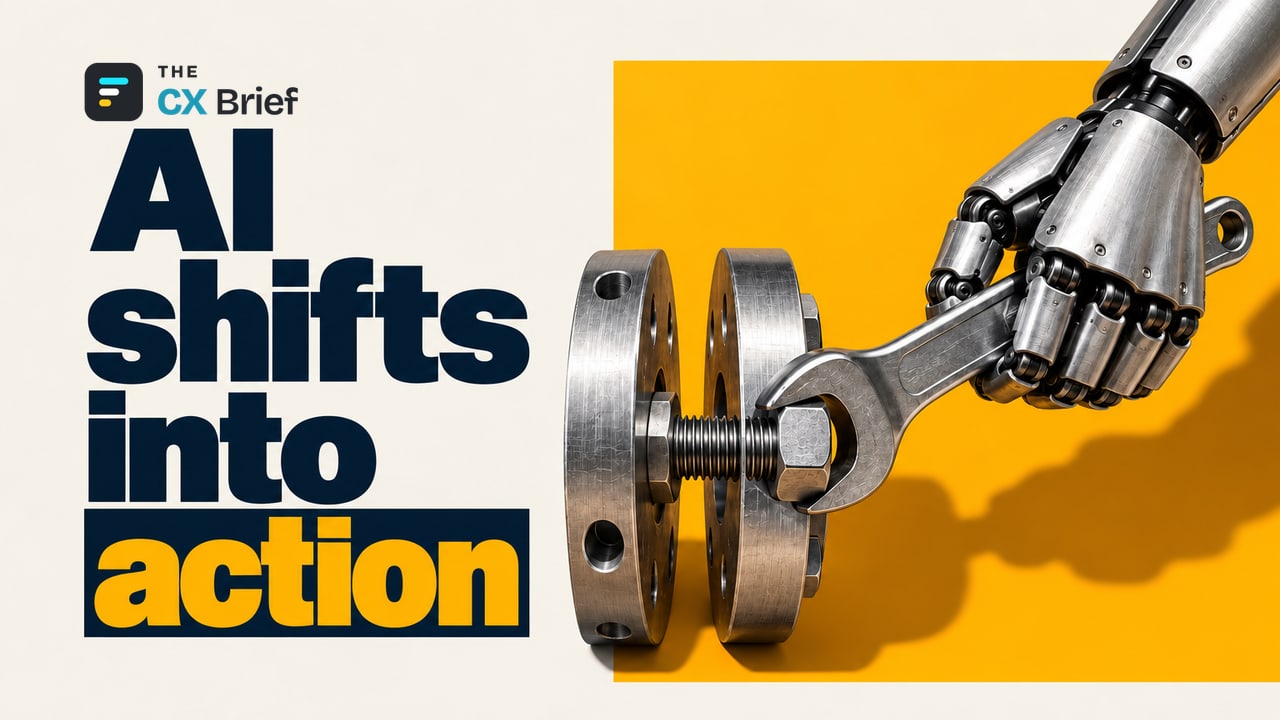 AI shifts into action — AI That Takes Action in Customer Experience: Oracle's Agentic Move and the Competition. A robotic hand uses a wrench to tighten a loosened bolt.