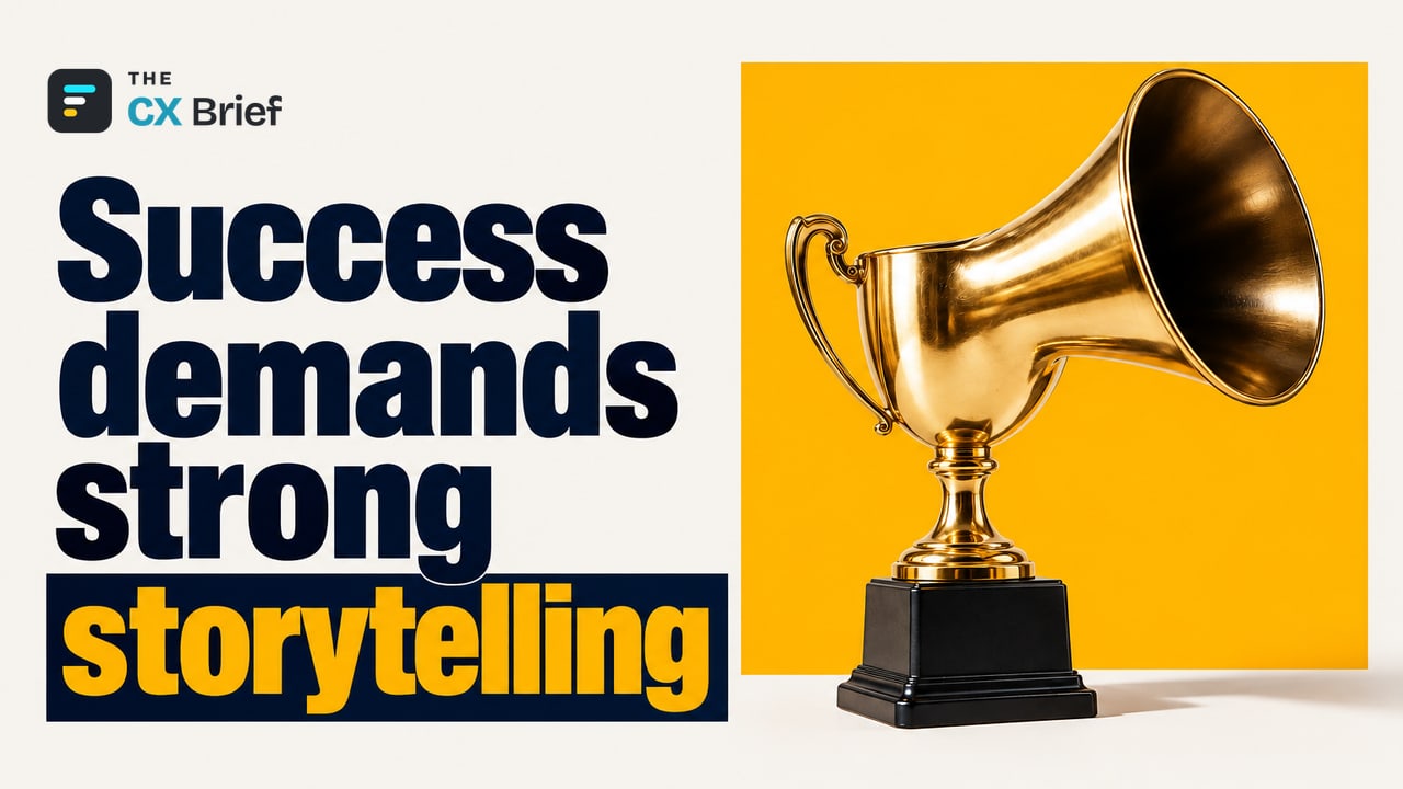 Success demands strong storytelling — Aiming for the Top in Customer Experience Awards: 5 Strategies for a Winning Entry. The bowl of an award trophy turns into a megaphone.