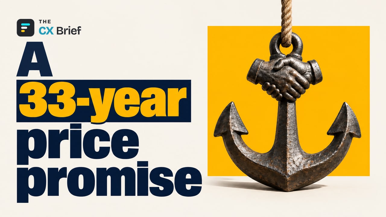 A 33-year price promise — Arizona Iced Tea's 33-Year CX Lesson. An anchor whose top is shaped like two hands in a handshake resists the pull of a taut rope.
