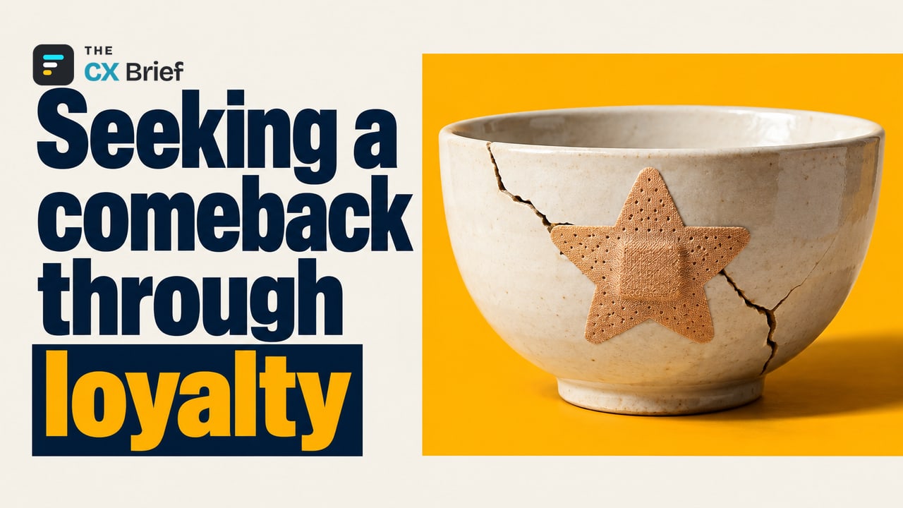 Seeking a comeback through loyalty — Chipotle's Loyalty Lifeline: Can "Points" Save a Sinking Ship? A bandage shaped like a reward star holds the two sides of a cracked food bowl together.