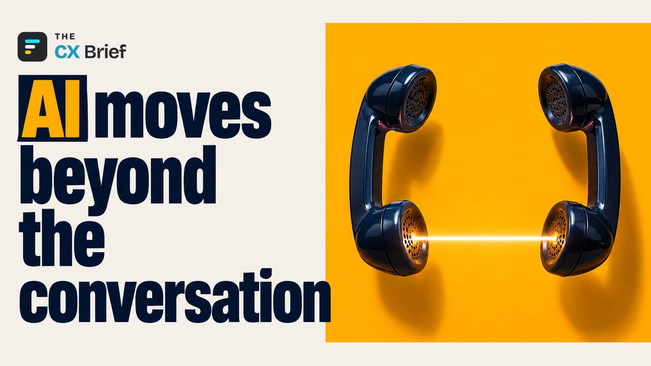 AI moves beyond the conversation — Cisco introduces Dialog, which lets AI agents keep working after a conversation ends. Two separate telephone handsets linked by an invisible bridge.