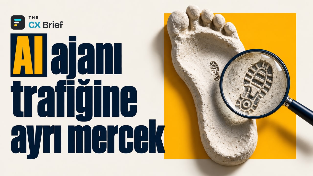 AI ajanı trafiğine ayrı mercek — Contentsquare, yapay zekâ ajanı trafiğini insan alışverişçiden ayırmak için platformunu yeniledi. Büyük bir büyüteç, insan ayak izinin içindeki küçük mekanik izi ayırt ediyor.
