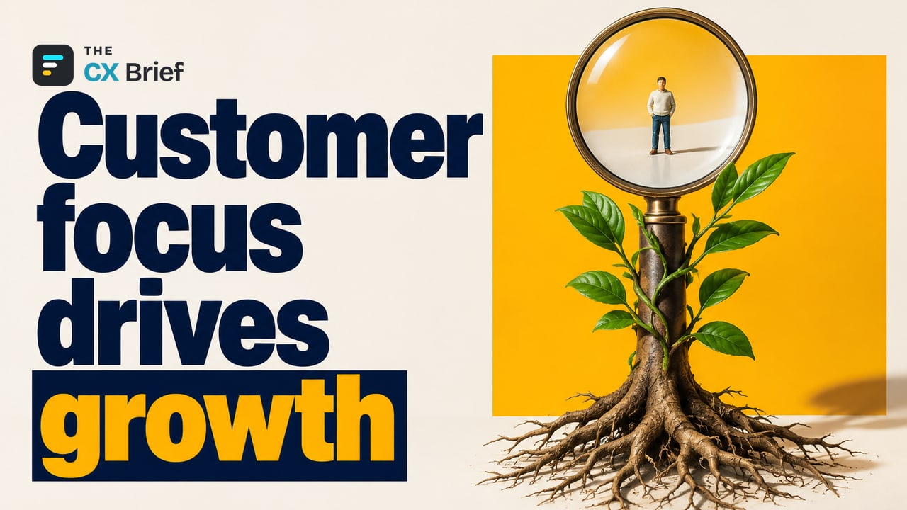 Customer focus drives growth — Customer Focus Drove Record Revenue at Lyft. Strong roots and shoots sprout from the handle of a magnifying glass focused on an ordinary human figurine representing the customer.