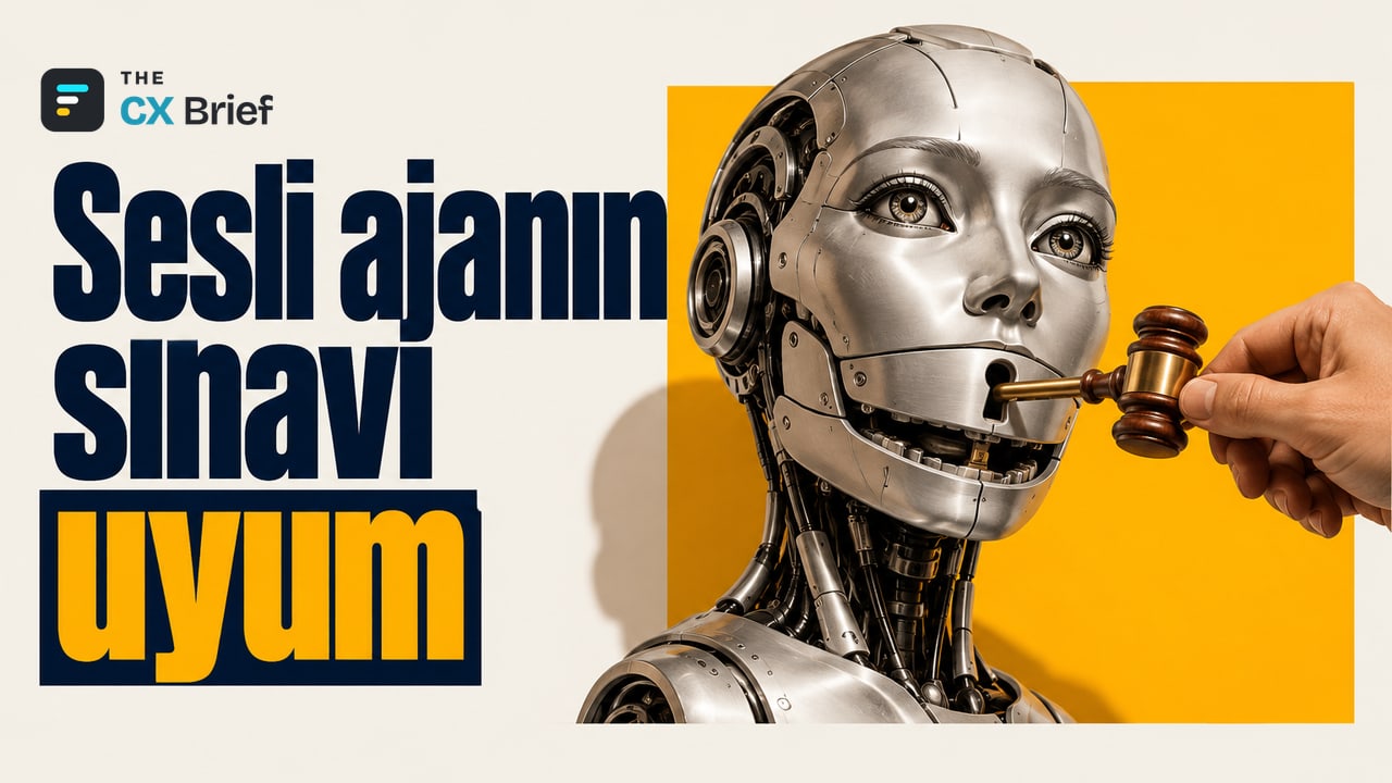 Sesli ajanın sınavı uyum — eHealth'te aramaları yapay zekâ karşılıyor; ajanı satan Regal'e göre satın alma oranı insanlardan %27 yüksek. Bir insan eli, robotun ağzındaki anahtar deliğini yargıç tokmağı biçimindeki anahtarla açıyor.