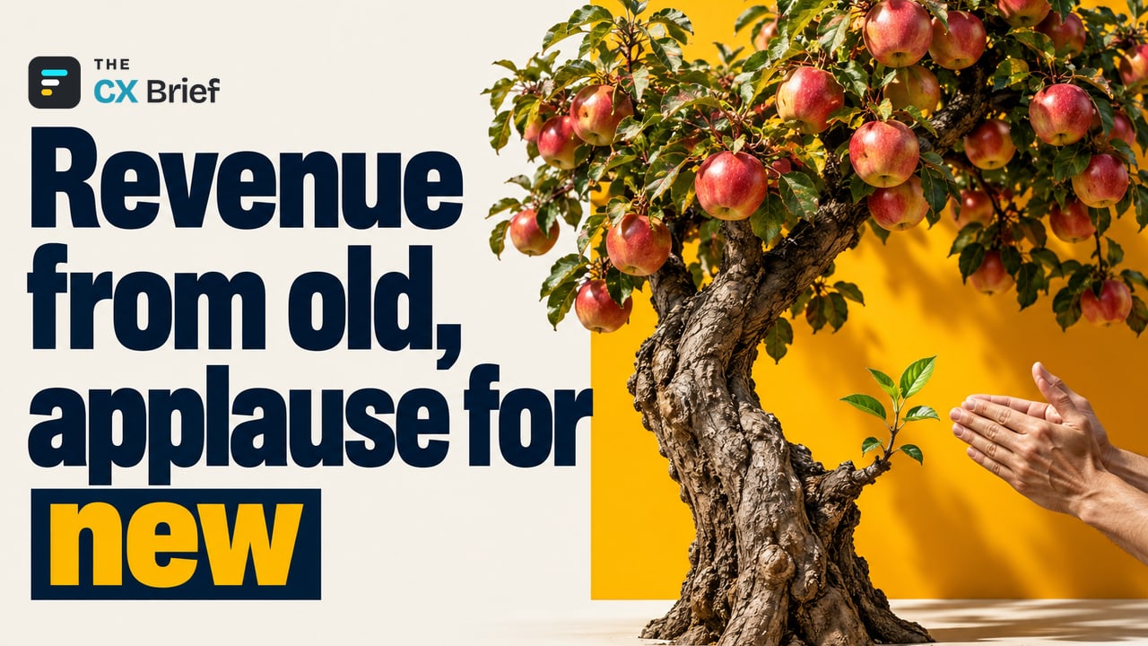 Revenue from old, applause for new — Forrester: Keeping customers isn't celebrated as much as winning new ones. A tiny new sprout beside a mature tree full of fruit gets applause from outstretched hands.