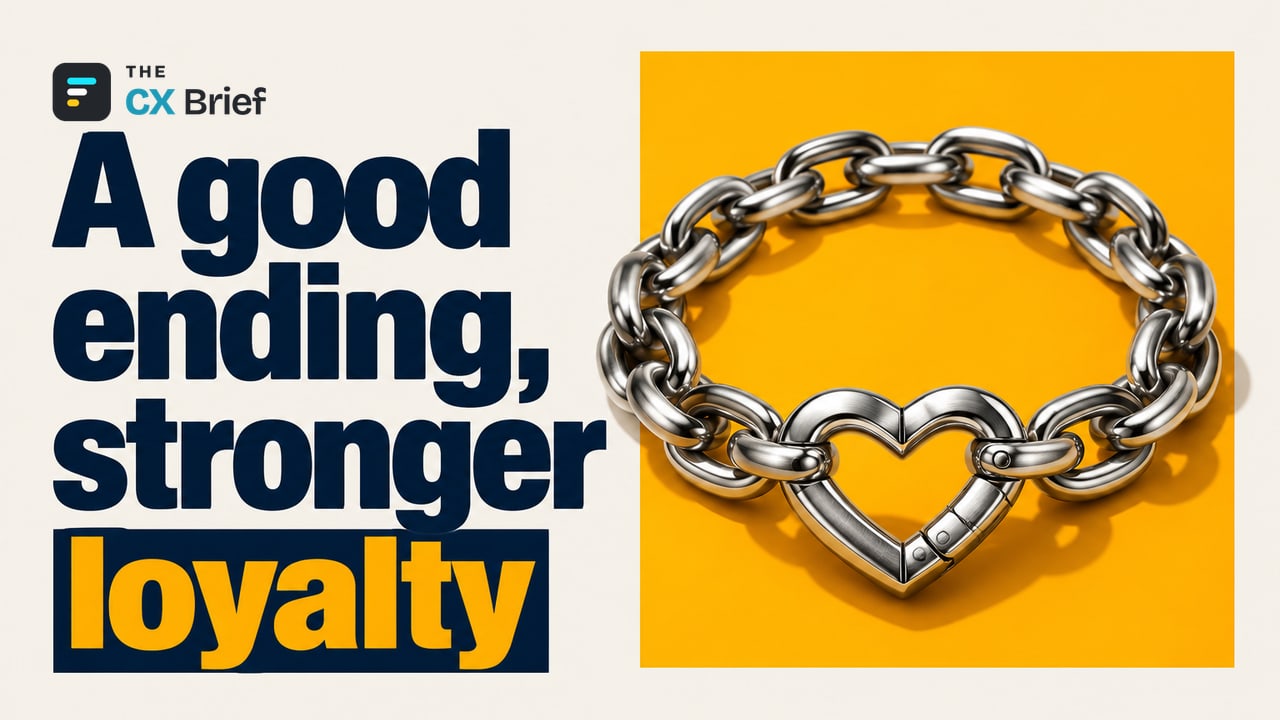 A good ending, stronger loyalty — Forrester: Customers are more loyal when an experience ends well or brings a pleasant surprise along the way. A heart-shaped lock at the end of a chain of ordinary links closes the chain into a loop.