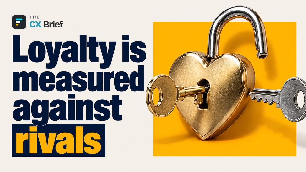 Loyalty is measured against rivals — Forrester: Being good doesn't keep customers loyal; being better than rivals at what they care about does. Of two keys reaching for a heart-shaped lock, only the one that fits the lock's teeth goes in.