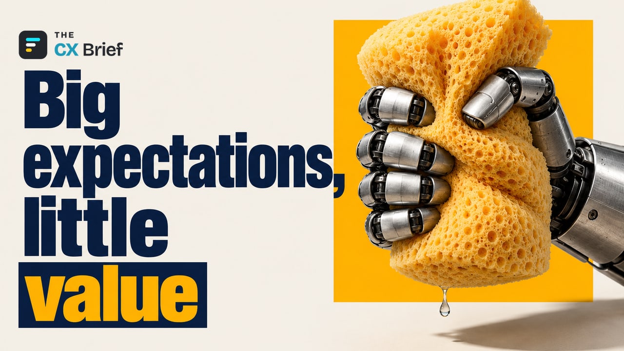 Big expectations, little value — Gartner: Only 13% of CIOs say their organization sees significant value from AI. A robot hand squeezes a huge sponge with all its strength, and only a single drop comes out.