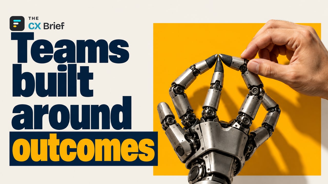 Teams built around outcomes — HubSpot to lay off nearly 660 employees, rebuild product teams around the outcomes customers want. A hand turns the fingers of a mechanical hand, pointing in different directions, toward the same point.