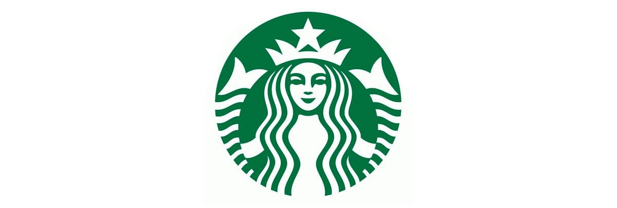 Beyaz zemin üzerinde yeşil-beyaz Starbucks deniz kızı logosu.
