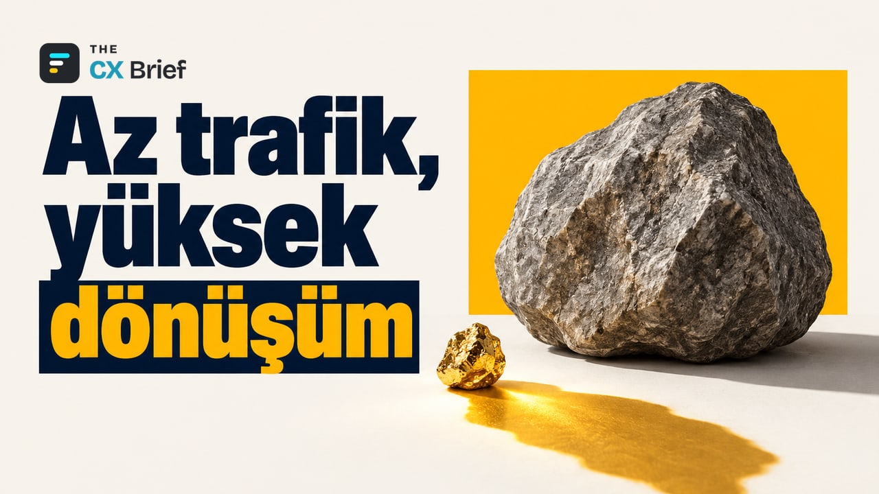 Az trafik, yüksek dönüşüm — Marie Haynes: ChatGPT, Google organik aramanın yalnızca %0,62'si kadar oturum getiriyor. Küçük bir altın külçesi, devasa bir kaya parçasının yanında parlıyor.