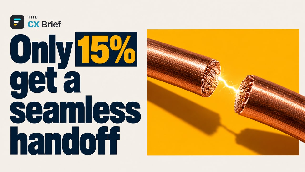 Only 15% get a seamless handoff — New York proposes a rule giving customers stuck with an AI bot the right to reach a human agent. A wire cut in two; the severed ends have drawn close but do not touch.