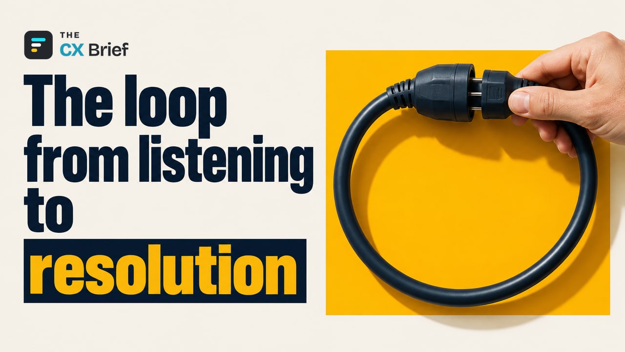 The loop from listening to resolution — Who Ever Says Thank You for Electricity? An Inspiring Success Story. A human hand closes the loop by plugging an electrical cable, curled into a circle, into the socket at its other end.