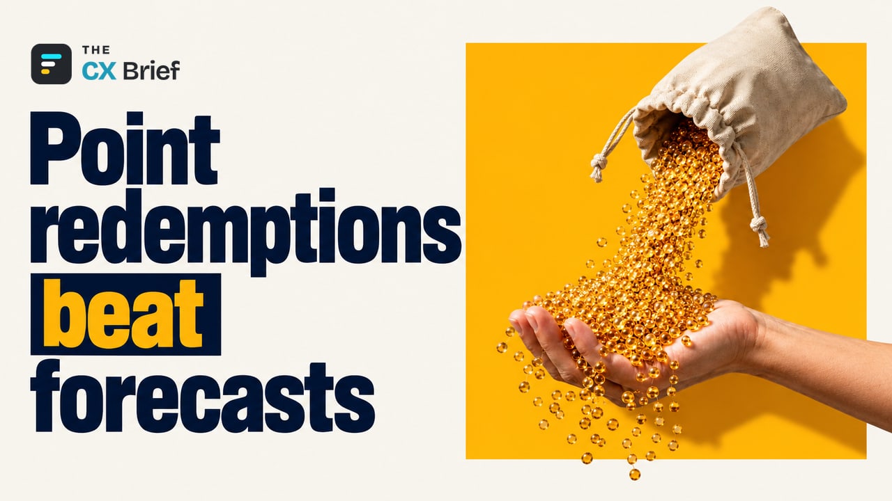 Point redemptions beat forecasts — Petco simplifies its loyalty program; point redemptions far exceed forecasts. Beads spilling from a loosened pouch overflow the palm catching them.