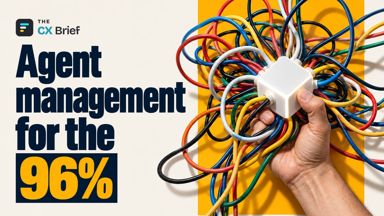 Agent management for the 96% — Salesforce announces new tools to audit AI agent quality and cost. A hand gathering a mass of tangled, colorful cables into a single hub.