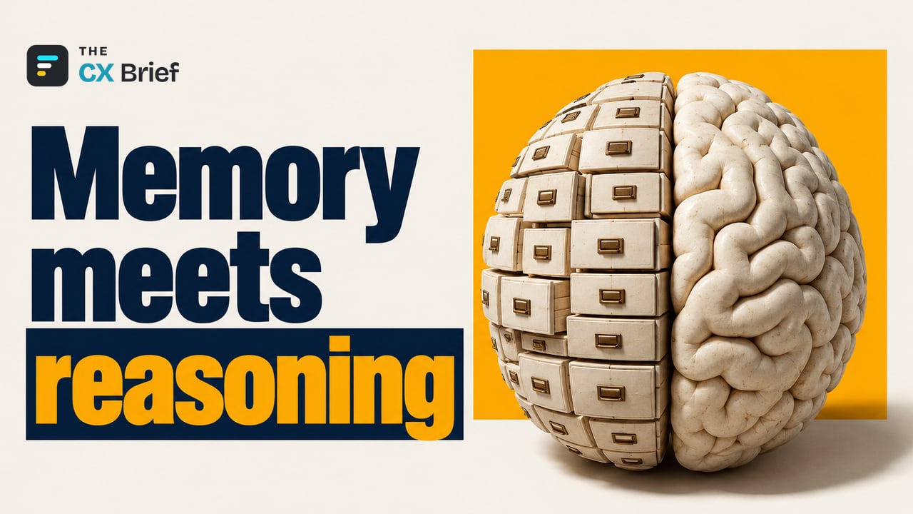 Memory meets reasoning — Salesforce's Memory, Claude's Mind. The two halves of a brain interlock: one made of drawers, the other of folds.