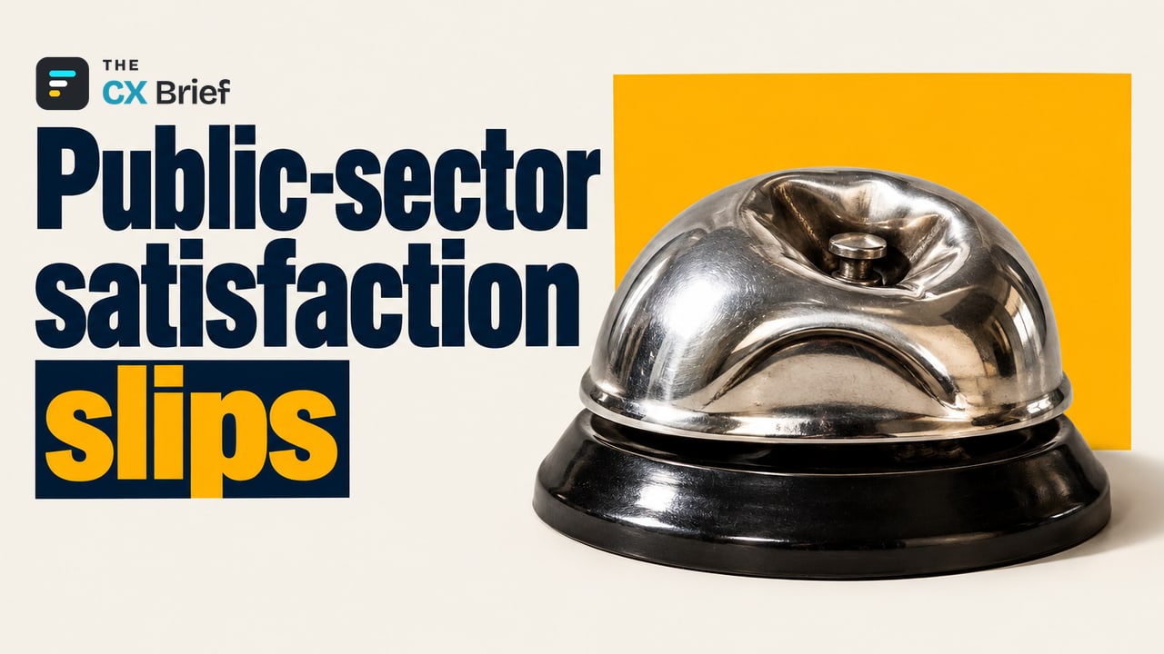 Public-sector satisfaction slips — Satisfaction with U.S. federal government services falls after four years of gains. The dome of a service bell has caved in to form a frowning mouth.