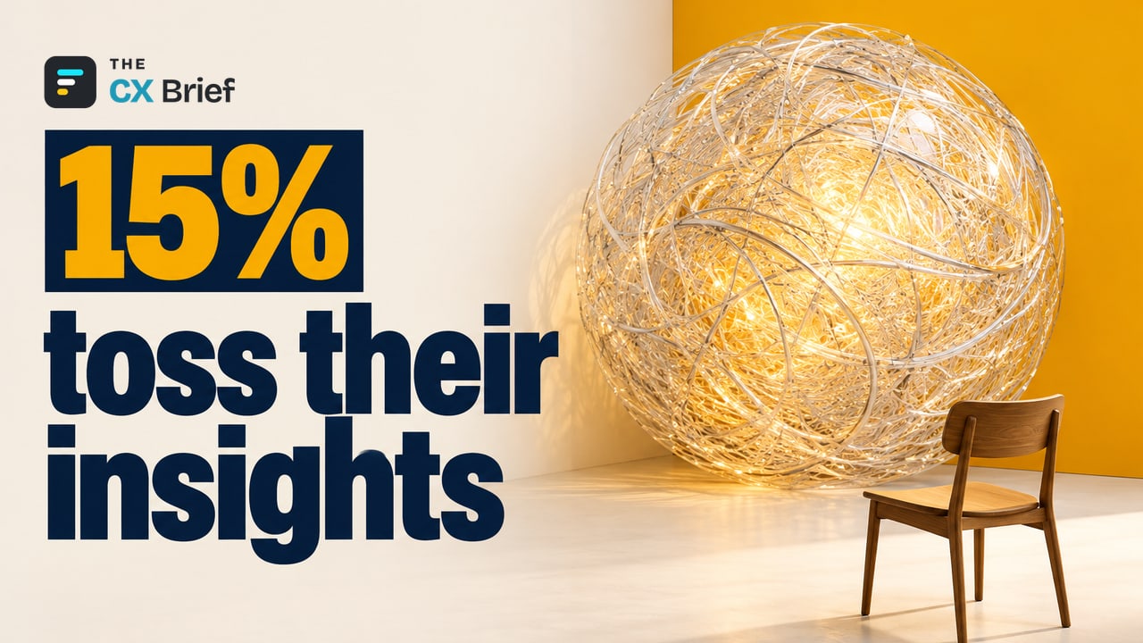 15% toss their insights — ScorebuddyCX: AI insights are common in contact centers, but coaching doesn't always follow. A huge pile of data spheres sits off to the side while the desk in front of it stands completely empty.