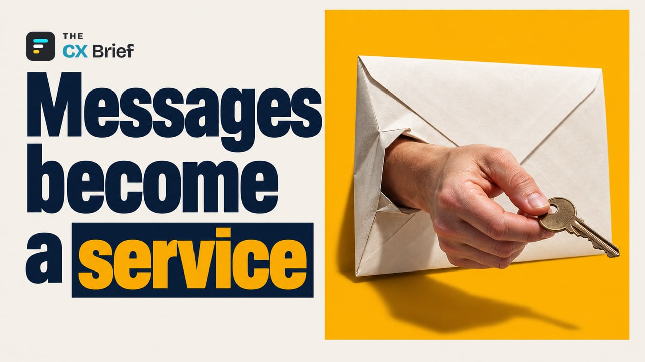 Messages become a service — SMS Isn't Dead; It Just Got "Smarter." A human hand reaching out from beside a sealed envelope offers a key.