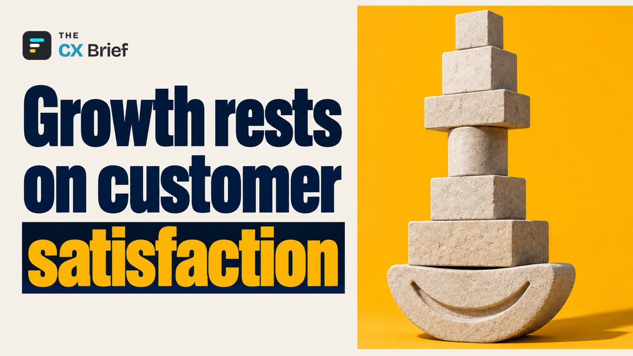 Growth rests on customer satisfaction — T-Mobile’s NPS-Centered Transformation. A foundation stone shaped like a broad smile supports building blocks stacked one on top of another.