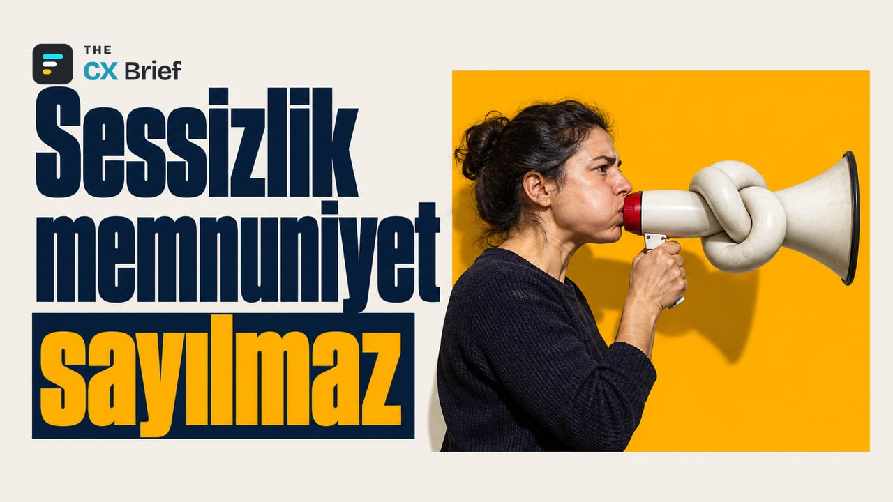 Sessizlik memnuniyet sayılmaz — Talkmobile: İngilizlerin %10'undan fazlası zahmete değmez diyerek şikâyet etmeyi bıraktı. Bir kişinin üflemeye çalıştığı megafonun gövdesi kendi üzerine düğümlenmiş.