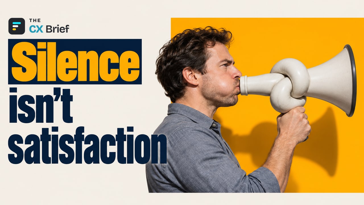 Silence isn't satisfaction — Talkmobile: More than 10% of Britons have stopped complaining, saying it isn't worth the hassle. A person tries to blow into a megaphone whose body has twisted itself into a knot.