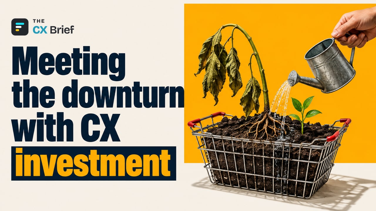 Meeting the downturn with CX investment — Target Commits $1 Billion to Experience. The roots of a drooping sapling growing out of a shopping basket are being watered; a fresh shoot rises beside it.