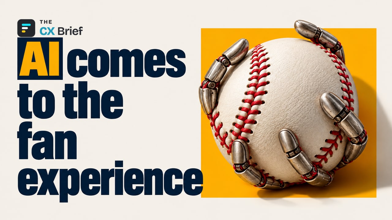 AI comes to the fan experience — The AI Era in Sports Technology: A Next-Generation Fan Experience From MLB and Adobe. The stitches of a baseball turn into robotic fingers gripping the ball.