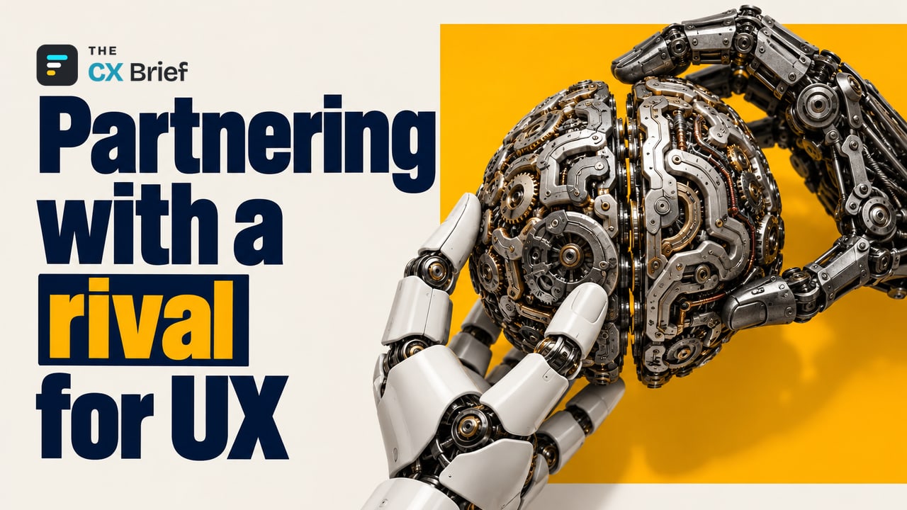 Partnering with a rival for UX — The Apple & Google Partnership and the Future of Siri: What Does Apple's Strategic Shift Mean for the User Experience? Two robotic hands of different designs join the complementary halves of the same mechanical brain.