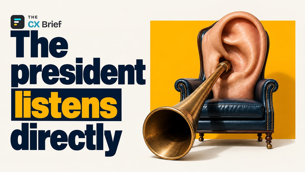 The president listens directly — The President on the Line: Burger King's Bold Move on Customer Experience. A speaking tube coming in from the front connects directly to an executive chair whose backrest is shaped like a human ear.