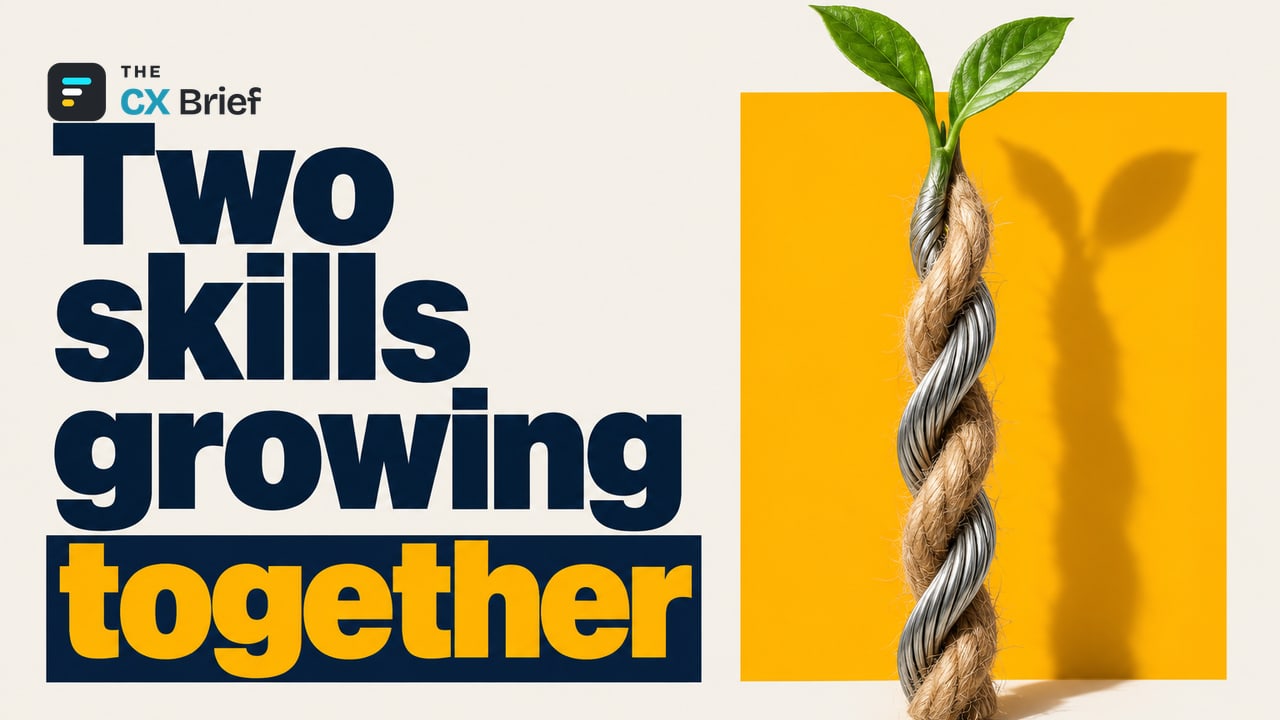 Two skills growing together — Türkiye ranks 41st in the world on an index of countries developing AI and human skills together. A sprout rises from the end of a single rope braided from metal cable and natural fiber.