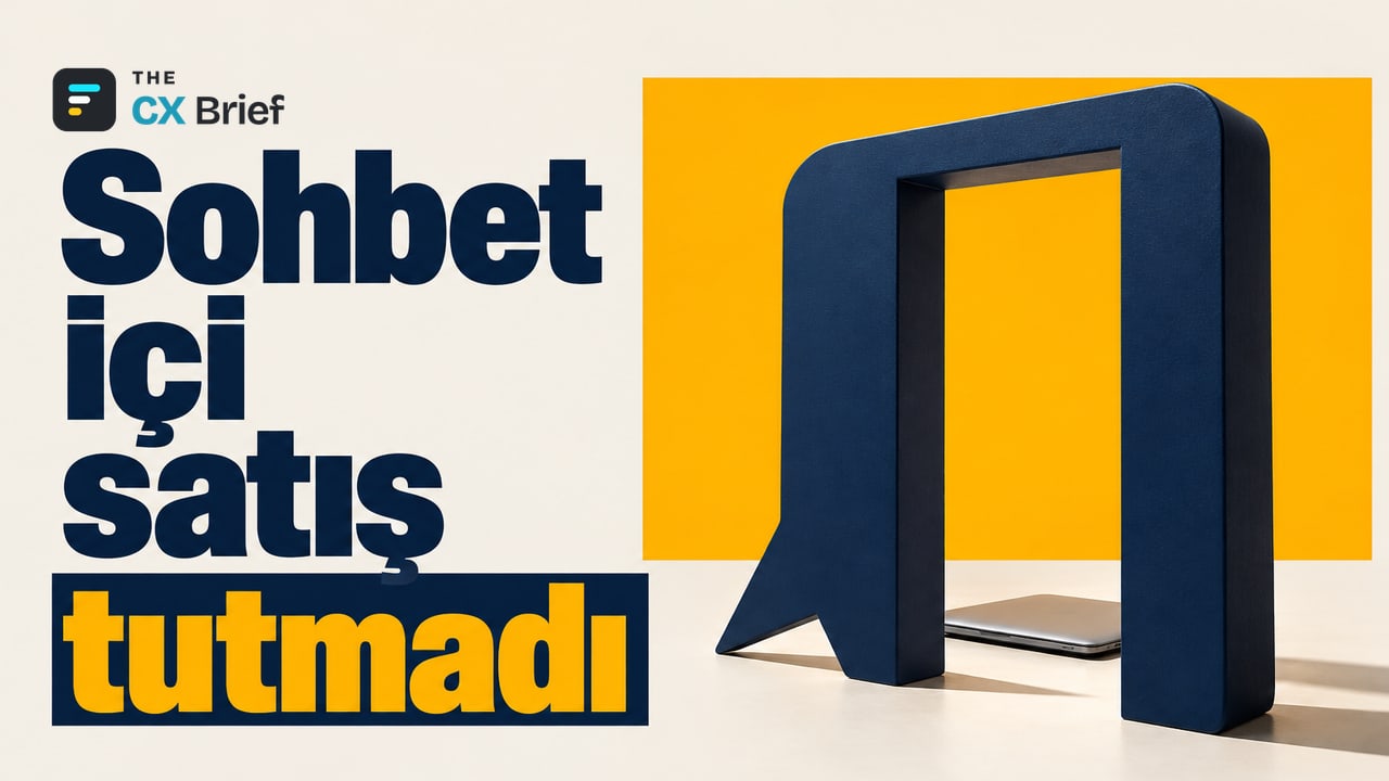 Sohbet içi satış tutmadı — Walmart, ChatGPT içindeki alışverişin kendi sitesinden çok daha az satışa dönüştüğünü görüp bu yoldan çekiliyor. Sohbet balonundan açılan mağaza kapısı boşluğa açılıyor, arkada kapalı bir dizüstü bilgisayar var.