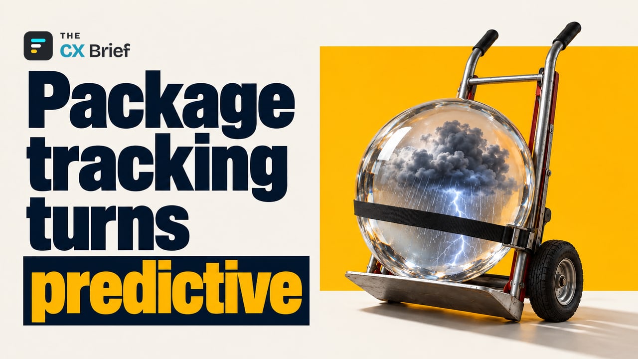 Package tracking turns predictive — We Won the "Interface" War in Package Tracking. What About the "Intelligence" War? A delivery hand truck carries a crystal ball with a storm cloud forming inside it.