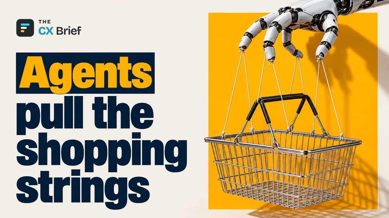 Agents pull the shopping strings — Once customers' AI agents step in, choice and checkout slip out of brands' control. A shopping basket hangs from puppet strings worked by a robot hand.