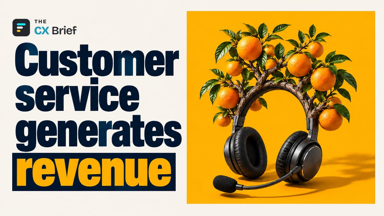 Customer service generates revenue — With AI, Customer Service Is Now a Revenue Center. Fruit-laden branches grow out of the body of a customer service headset.