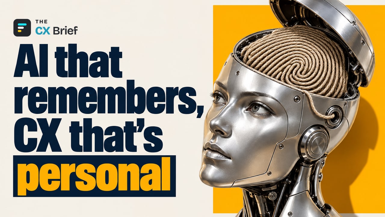 AI that remembers, CX that's personal — Zendesk 2026 CX Trends: New Rules of Competition With Contextual Intelligence. From the open top of a robot head, a single unbroken thread curls into the shape of a human fingerprint.